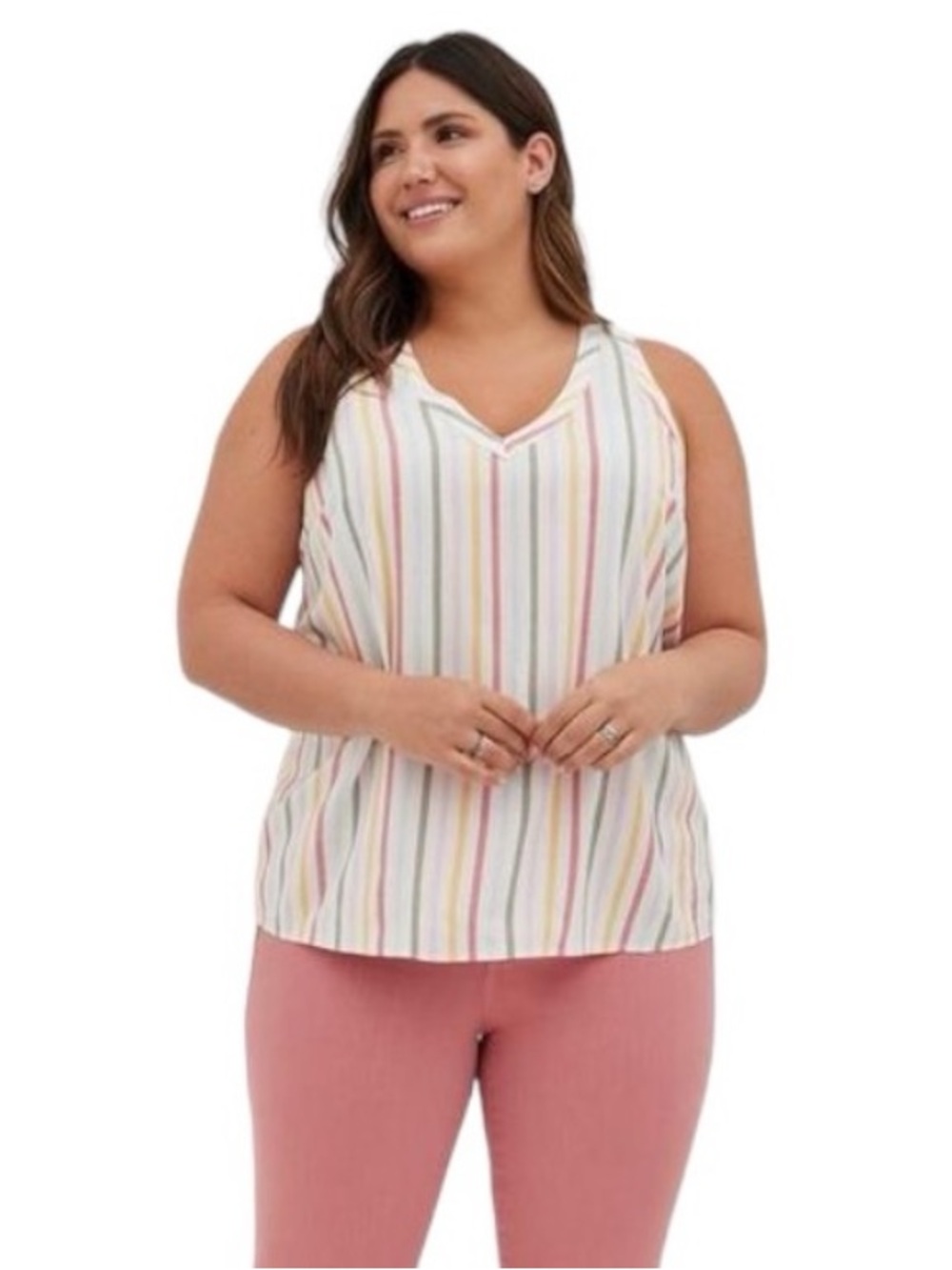 Torrid Striped V-Neck Tank Top Multicolor Sleeveless Blouse Size 1
